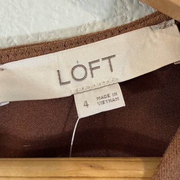 Loft Brown Faux Suede Mini Shift Dress Size 4 V-Neck Casual Spring Boho Preppy - Picture 6 of 11